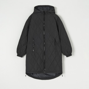 Sinsay - Płaszcz pikowany z kapturem - Czarny - damski - 3577X-99X