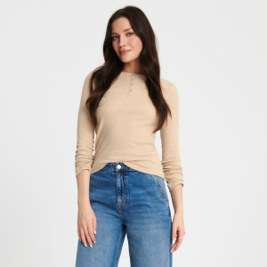 Sinsay - Koszulka z długimi rękawami - Beżowy - damski - 3831Z-12J