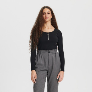 Sinsay - Langarmshirt - Schwarz - damen - 3838Z-99X