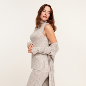 Sinsay - Blusa con collo alto - Grigio chiaro - Da donna - 4196X-09M