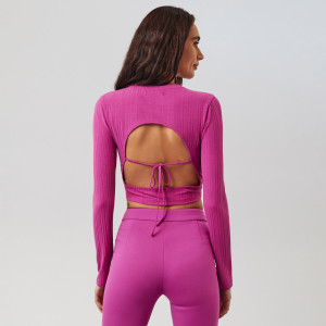 Sinsay - Crop top w prążki - Fioletowy - damski - 4278F-44X