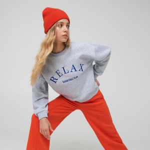 Sinsay - Bluza z haftem - Jasny szary - damski - 4378N-09M