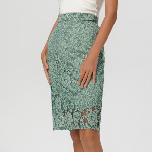 Sinsay - Spódnica midi z koronką - Zielony - damski - 4460F-07X