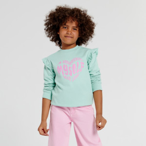 Sinsay - Bluza z falbankami - Zielony - dziewczynka - 4508R-07X