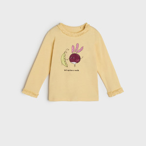 Sinsay - Koszulka z falbankami - Beżowy - dziewczynka - 4656O-12X