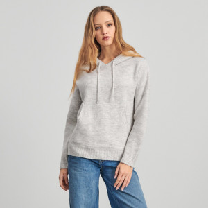 Sinsay - Sweter z kapturem - Jasny szary - damski - 4670F-09M