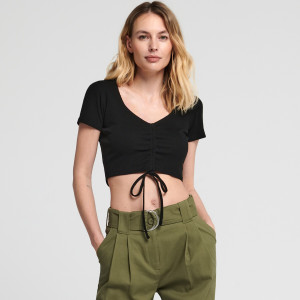 Sinsay - Crop top z wiązaniem - Czarny - damski - 4728F-99X