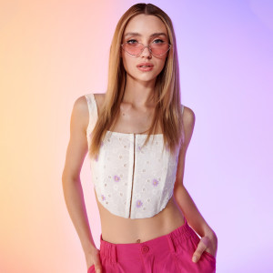 Sinsay - Crop top gorsetowy - Kremowy - damski - 4784F-01X