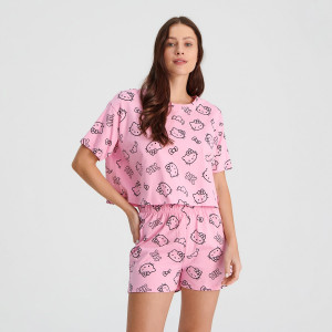 Sinsay - Piżama Hello Kitty - Różowy - damski - 4831K-03X