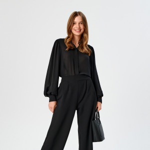 Sinsay - Camicia con maniche a palloncino - Nero - Da donna - 4831X-99X
