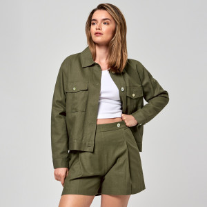 Sinsay - Szorty z lnem - Khaki - damski - 4846T-79X