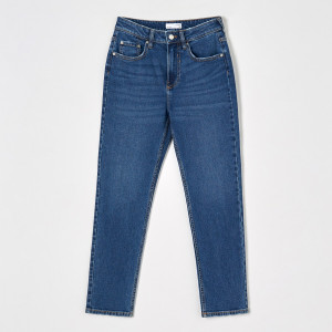 Sinsay - Jeansy straight mid waist - Granatowy - damski - 5083X-59J