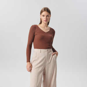 Sinsay - Sweter w prążki - Brązowy - damski - 5160O-88X