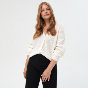 Sinsay - Cárdigan de punto suave - Marfil - Mujeres - 5162O-01X