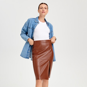 Sinsay - Spódnica midi z imitacji skóry - Brązowy - damski - 5212X-88X