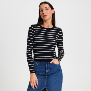 Sinsay - Gestreifter Pullover - Schwarz - damen - 5357F-99X