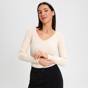 Sinsay - Sweter w prążki - Kremowy - damski - 5358F-02J