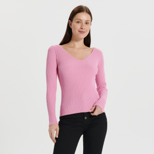 Sinsay - Sweter w prążki - Różowy - damski - 5358F-30X