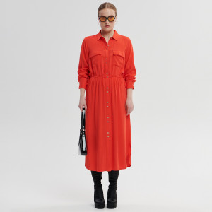 Sinsay - Sukienka midi koszulowa - Pomarańczowy - damski - 5659F-23X