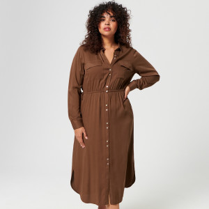 Sinsay - Sukienka midi koszulowa - Brązowy - damski - 5659F-89X