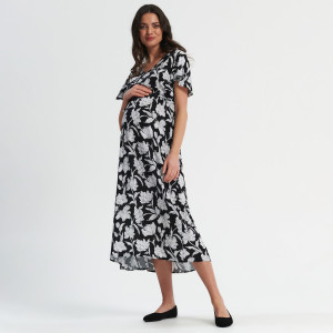 Sinsay - Sukienka midi w kwiaty - Czarny - damski - 5664F-99X