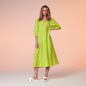 Sinsay - Sukienka midi z marszczeniami - Zielony - damski - 5683F-71X