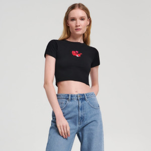 Sinsay - Crop top Hot Stuff - Czarny - damski - 5690F-99X