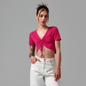 Sinsay - Crop top z wiązaniem - Różowy - damski - 5828F-43X