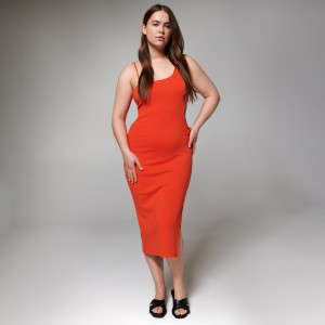 Sinsay - Sukienka midi z wiązaniem - Pomarańczowy - damski - 5879J-22X