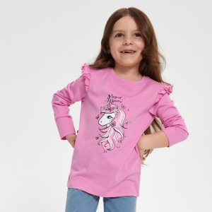 Sinsay - Koszulka z falbankami - Różowy - dziewczynka - 5925R-40X