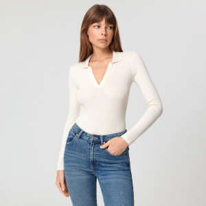 Sinsay - Body z długim rękawem - Kremowy - damski - 5934F-01X