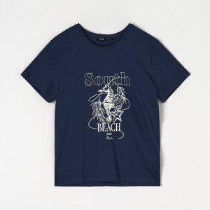 Sinsay - T-Shirt mit Print - Marineblau - damen - 5972F-59X