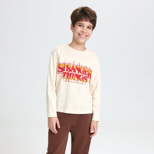 Sinsay - Koszulka Stranger Things - Beżowy - dziewczynka - 5988R-08X