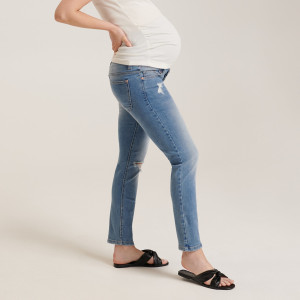 Sinsay - Jeansy boyfriend high waist MAMA - Niebieski - damski - 6082J-50J