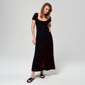 Sinsay - Sukienka midi z bufiastymi rękawami - Czarny - damski - 6443T-99X