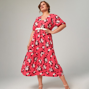 Sinsay - Sukienka midi w kwiaty - Wielobarwny - damski - 6485T-MLC