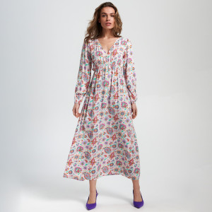 Sinsay - Sukienka maxi ze wzorem - Różowy - damski - 6582T-03X