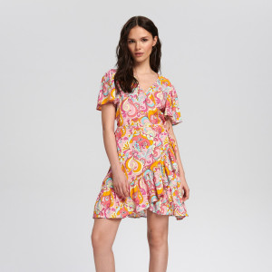 Sinsay - Sukienka mini z falbanami - Turkusowy - damski - 6585T-66X