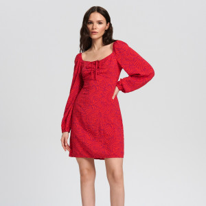 Sinsay - Rochie mini cu fronseu - Roz - Femei - 6589T-43X