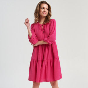 Sinsay - Sukienka mini z wiązaniem - Różowy - damski - 6594T-43X