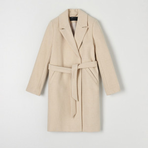 Sinsay - Płaszcz z paskiem - Kremowy - damski - 6635J-01X