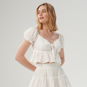 Sinsay - Εμπριμέ crop top - Ιβουαρ - Γυναικείο - 6735J-01X