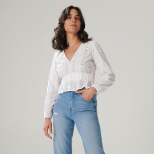 Sinsay - Blouse with a low cut back - Elfenbein - damen - 6743J-01X