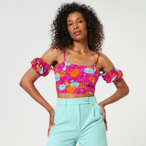 Sinsay - Crop top na tenké ramienka - Ružová - Žena - 6834J-40X