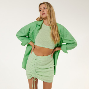 Sinsay - Fustă mini cu șnur decorativ - Verde - Femei - 7014J-07P