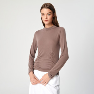 Sinsay - Bluzka ze stójką - Brązowy - damski - 7026F-89X