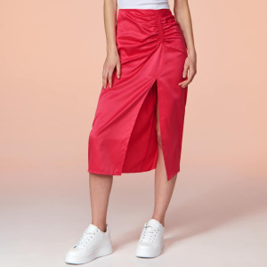 Sinsay - Spódnica midi z rozcięciem - Różowy - damski - 7069J-43X