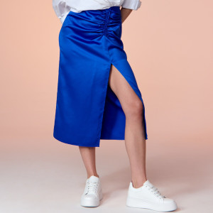 Sinsay - Spódnica midi z rozcięciem - Niebieski - damski - 7069J-54X