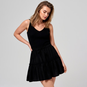 Sinsay - Spódnica mini z lnem - Czarny - damski - 7097J-99X