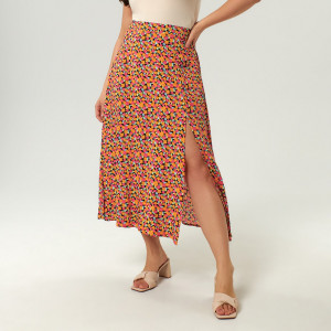 Sinsay - Spódnica midi w kwiaty - Pomarańczowy - damski - 7116J-28M